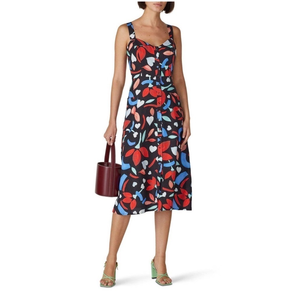 Hunter Bell Anderson Black Floral Linen Dress Size 10